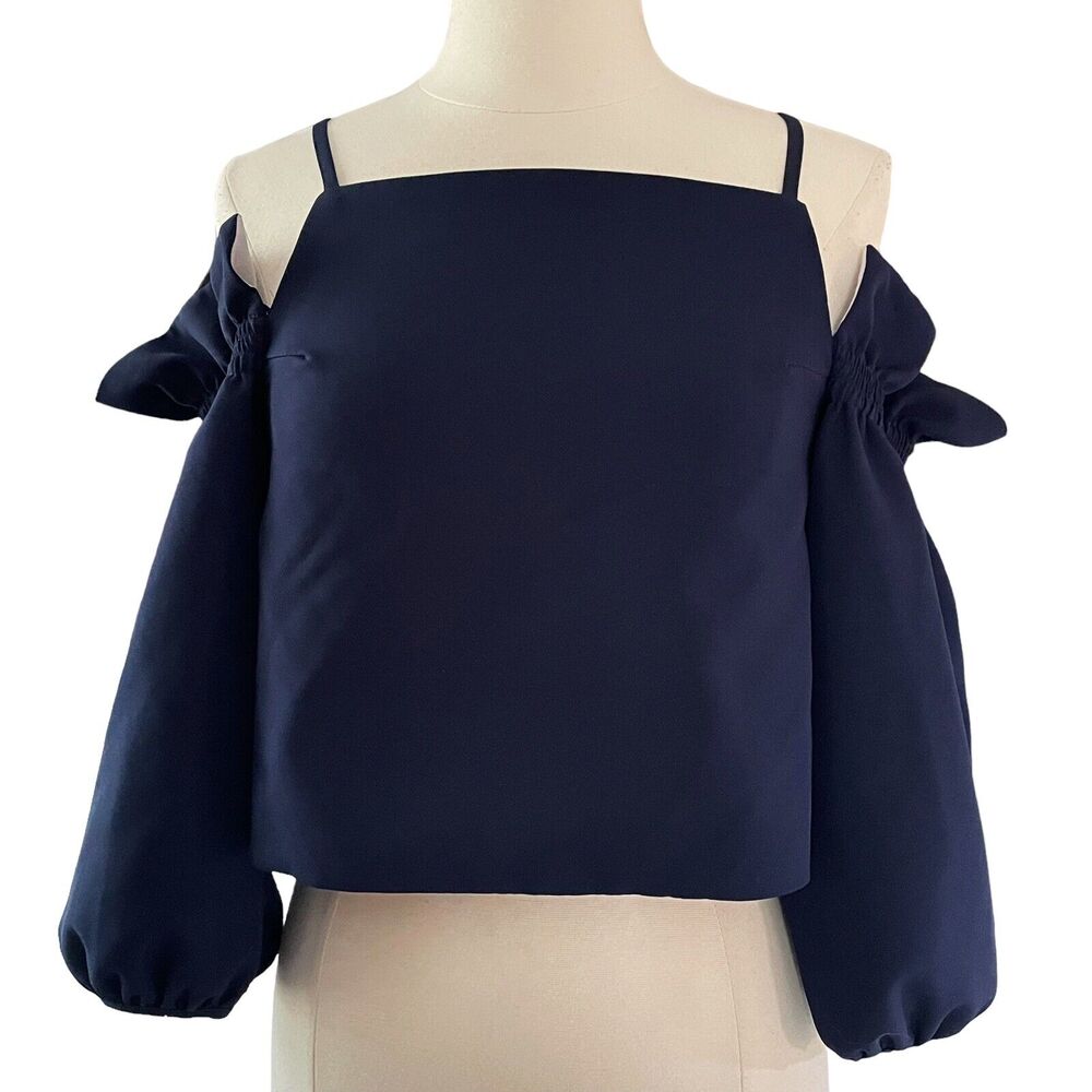 Style Mafia Maeve Sz S Womens Top Cropped Midnight Navy Open Shoulder Ruffled